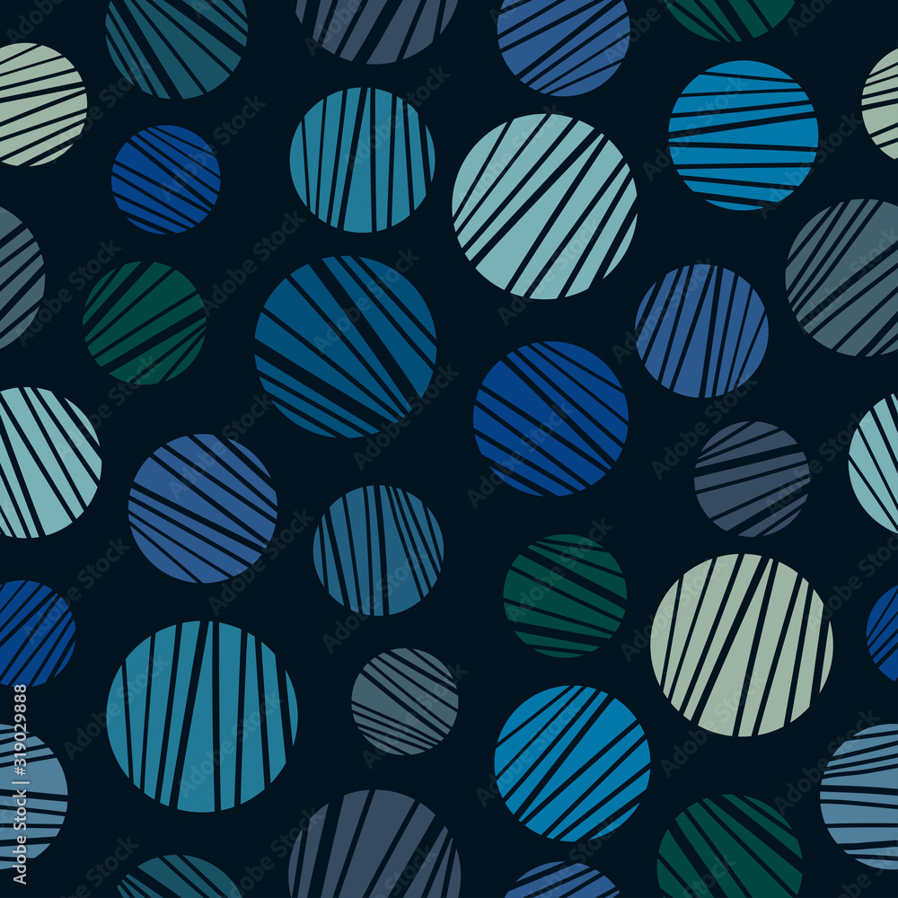 Purple, violet, green, blue, gray stripes in round shapes on black background. Seamless fashion geometry pattern. Purple, violet, green, blue, gray stripes in round shapes on black background. Seamless fashion geometry pattern.