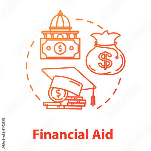 Financial aid concept icon. Student support with money. Education cost. Investment and funding. Finance idea thin line illustration. Vector isolated outline RGB color drawing. Editable stroke