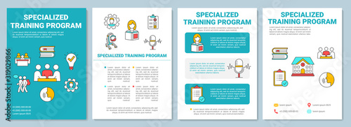 Specialized training program brochure template. Inclusive education. Flyer, booklet, leaflet print, cover design with linear icons. Vector layouts for magazines, annual reports, advertising posters