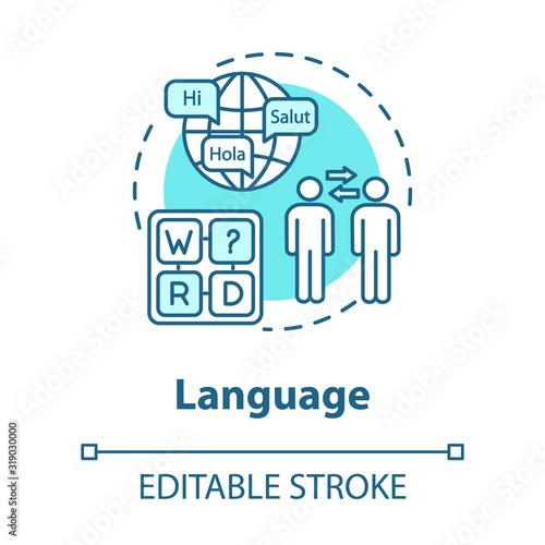 Language concept icon. Ability to communicate in different languages. Knowledge of foreign speak talk idea thin line illustration. Vector isolated outline RGB color drawing. Editable stroke