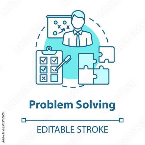 Problem solving concept icon. Planning, management. Way out of difficult situations. Decision making idea thin line illustration. Vector isolated outline RGB color drawing. Editable stroke