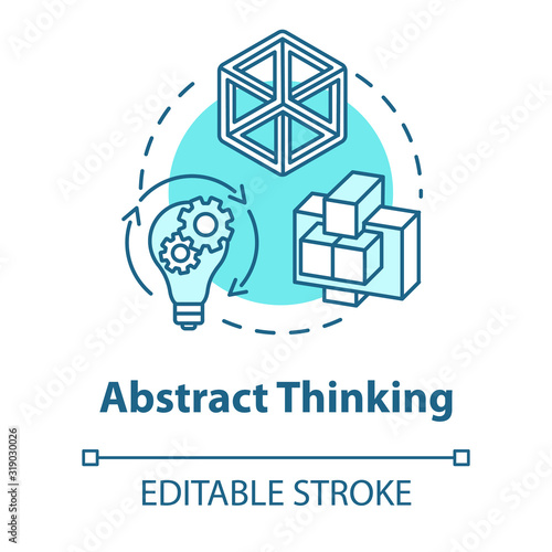 Abstract thinking concept icon. Creativity. Hypothetical model creation. Design thinking. Brainstorming idea thin line illustration. Vector isolated outline RGB color drawing. Editable stroke