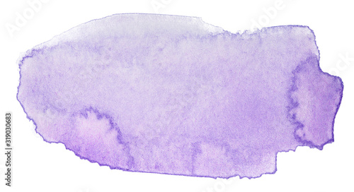 Watercolor purple stain, abstract with texture on a white background isolated.