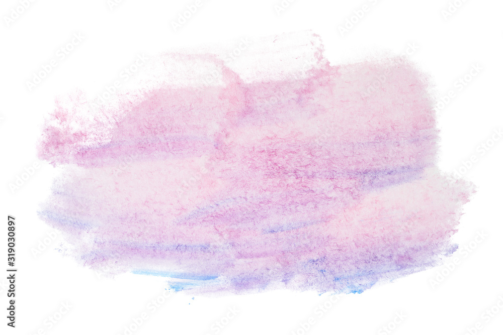 Watercolor stain purple light gently pastel, abstract with texture on a white background isolated.