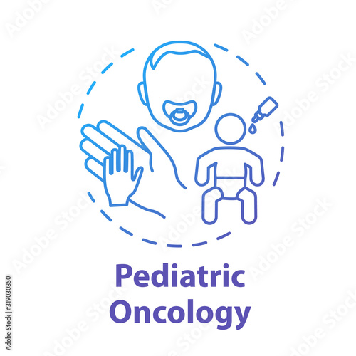 Pediatric oncology concept icon. Child health care. Childhood cancer treatment. Medicine, healthcare. Pediatry idea thin line illustration. Vector isolated outline RGB color drawing
