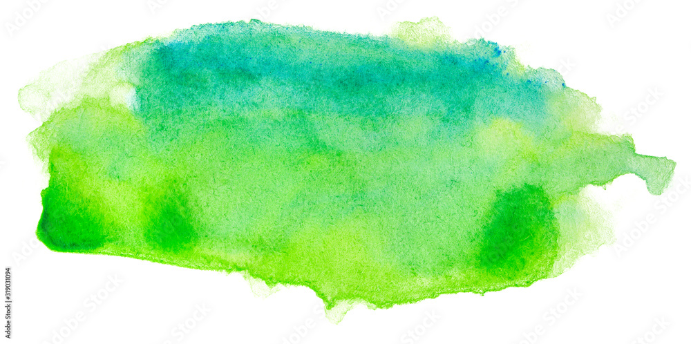 Watercolor green with aquamarine stain, abstract with texture on a white background isolated. Watercolor green with aquamarine stain, abstract with texture on a white background isolated.