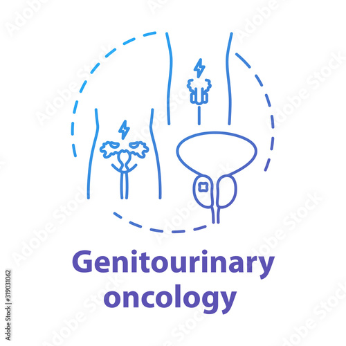 Genitourinary oncology concept icon. Human reproductive system disorder. Cancer awareness. Health care idea thin line illustration. Vector isolated outline RGB color drawing