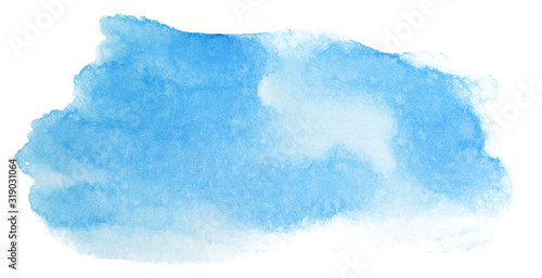 Watercolor blue stain, abstract with texture on a white background isolated.