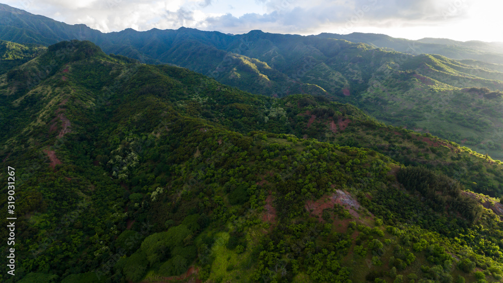 Aerial view of Mt. Ka'ala on the north shore of Oahu Hawaii