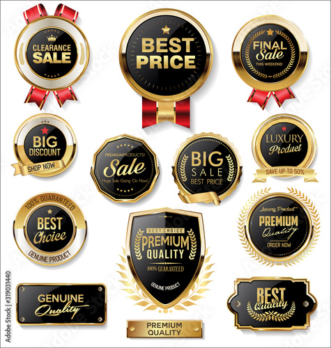 Retro vintage gold and black badges and labels