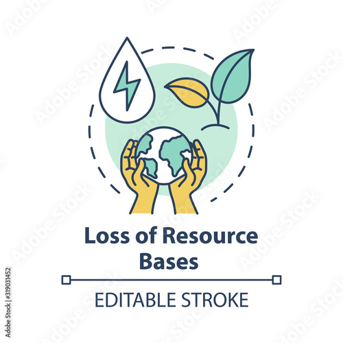 Loss of resource base concept icon. Nature damage of industrial production. Ecosystem. Overconsumption idea thin line illustration. Vector isolated outline RGB color drawing. Editable stroke