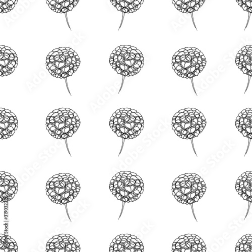 Zinnia flowers pattern. The illustration is drawn in black liner. Idea for packaging  gift decoration  children s art  coloring book  wallpaper.