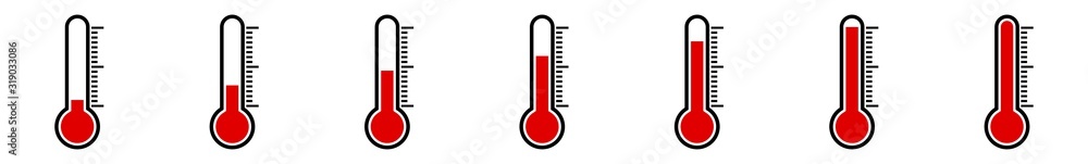 Thermometer Icon Red | Temperature Scale Symbol | Instrument Logo | Warm Cold Illustration | Weather Sign | Isolated | Variations Thermometer Icon Red | Temperature Scale Symbol | Instrument Logo | Warm Cold Illustration | Weather Sign | Isolated | Variations