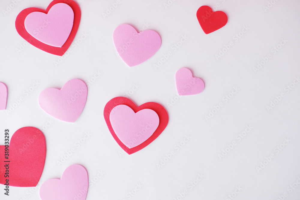 Pink and red hearts isolated on white background for valentine decoration with copy space. Pink and red hearts isolated on white background for valentine decoration with copy space.