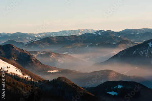 Beautiful sunset hour in a Slovakia mountains called Mala Fatra. Carpathians Mountains in Slovakia - Europe. Concept of landscapes.