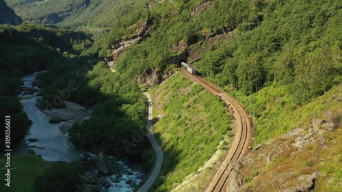 Flam Line (Norwegian Flamsbana) is a long railway line between Myrdal and Flam in Aurland, Norway. photo