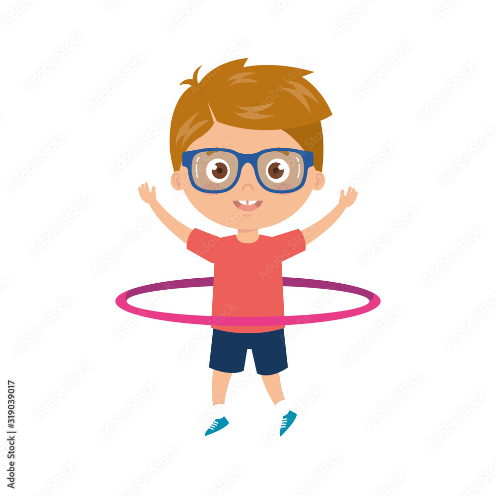 cute little boy playing hula hula isolated icon cute little boy playing hula hula isolated icon