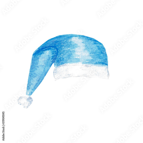 Watercolor hand drawn blue hat for sleep isolated on white background.