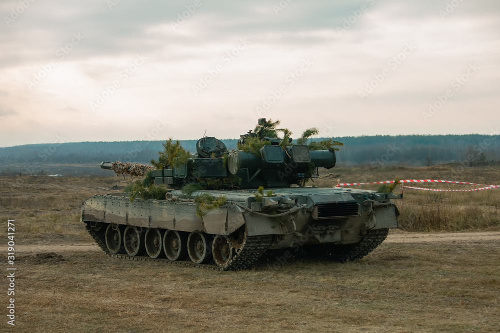 Battle tanks during demonstration performances at town Battle tanks during demonstration performances at town