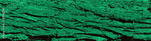 Rough tree bark texture with dark shadows. Horizontal teal abstract background image.