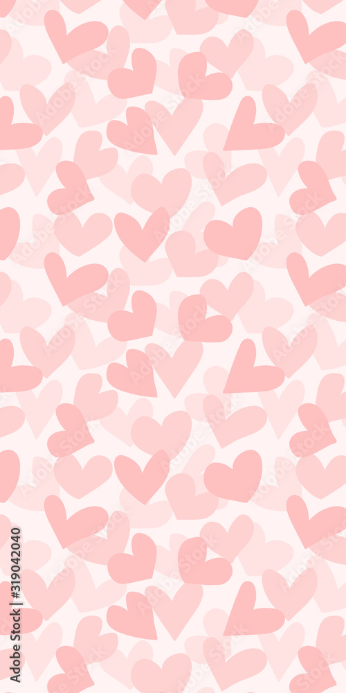 Vector vertical background with hand drawn hearts for Valentine's Day. Cute doodle design