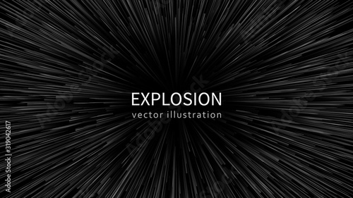 Abstract exploding effect. Black and white vector illustration