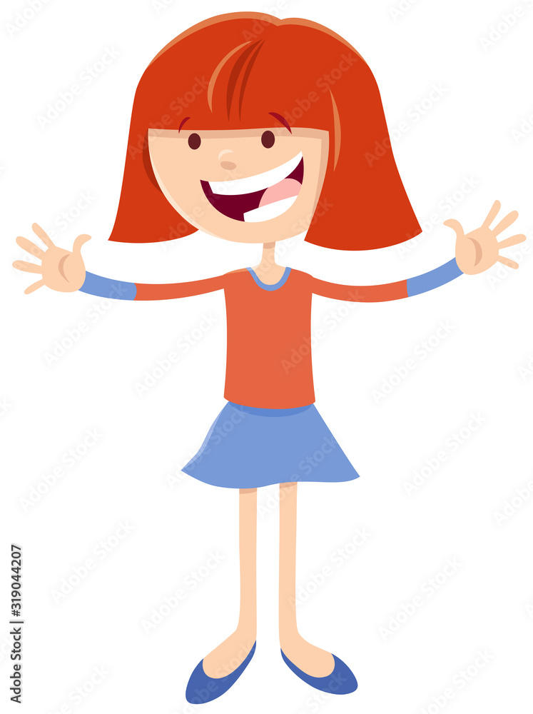 happy girl comic character cartoon illustration
