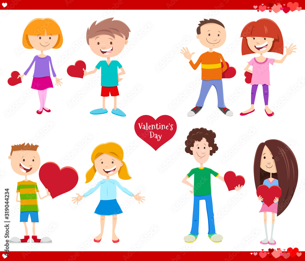 Valentines day holiday cartoon illustration love set Valentines day holiday cartoon illustration love set