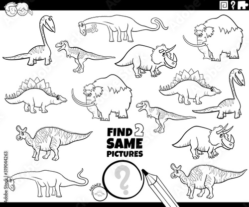find two same prehistoric characters game color book