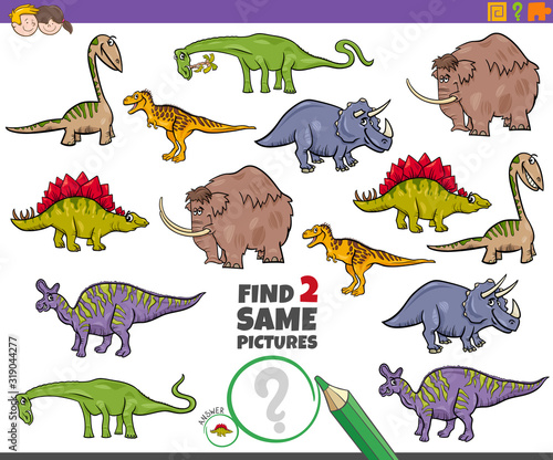 find two same prehistoric animals task for kids
