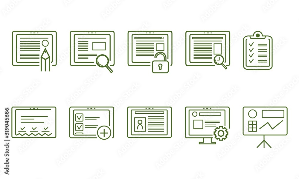 Set of icons, icons, checkboxes, documents, confirmation of the plan conditions. Quality, concept approval, fine line symbols on a white background-editable vector modern eps 10 templates Set of icons, icons, checkboxes, documents, confirmation of the plan conditions. Quality, concept approval, fine line symbols on a white background-editable vector modern eps 10 templates
