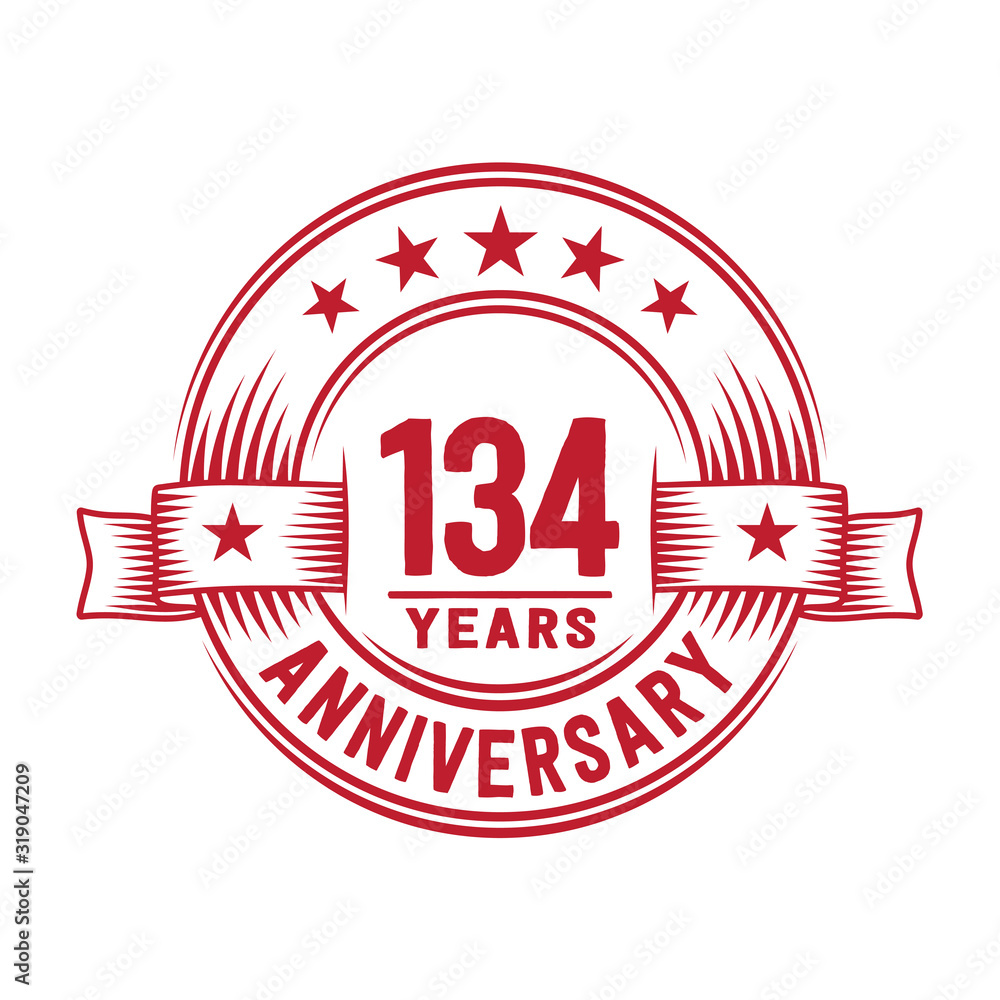 Fototapeta premium 134 years logo design template. 134th anniversary vector and illustration.