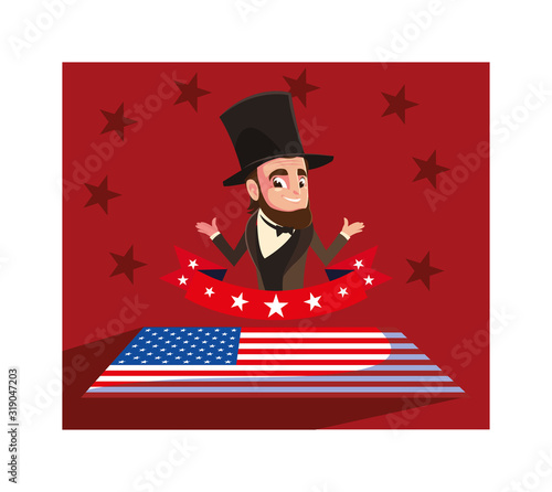 president abraham lincoln with flag usa, president day card