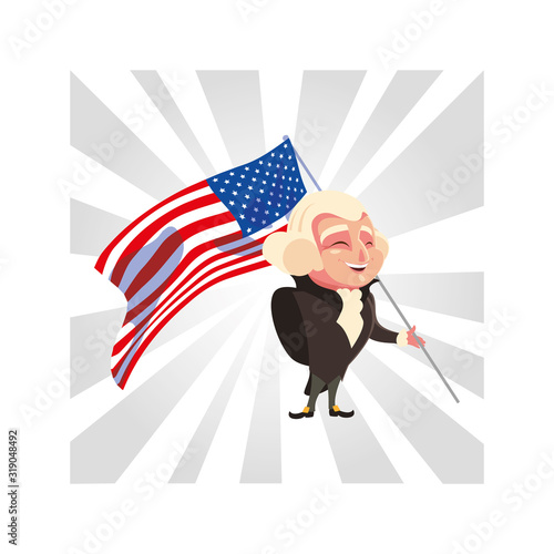 president george washington with flag usa, president day card