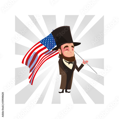 president abraham lincoln with flag usa, president day card