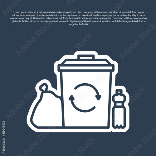 Blue line Recycle bin with recycle symbol icon isolated on blue background. Trash can icon. Garbage bin sign. Recycle basket. Vector Illustration