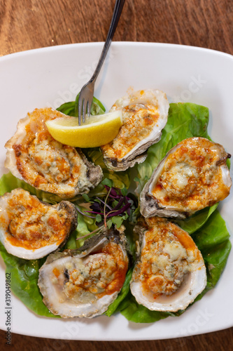 Oysters halfshell appetizer on plate