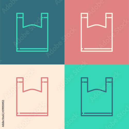 Color line Plastic bag icon isolated on color background. Disposable cellophane and polythene package prohibition sign. Vector Illustration