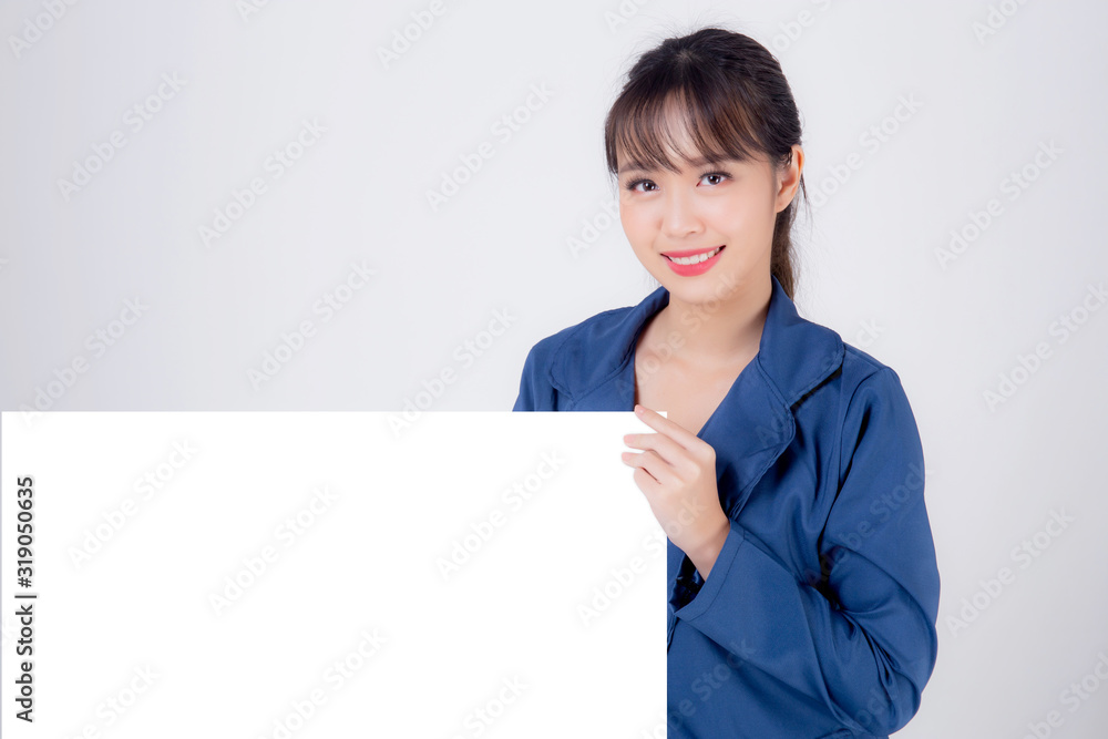 beautiful portrait young business asian woman presenting blank signboard isolated on white background, cheerful and happy beauty businesswoman showing empty billboard or banner for advertising. beautiful portrait young business asian woman presenting blank signboard isolated on white background, cheerful and happy beauty businesswoman showing empty billboard or banner for advertising.
