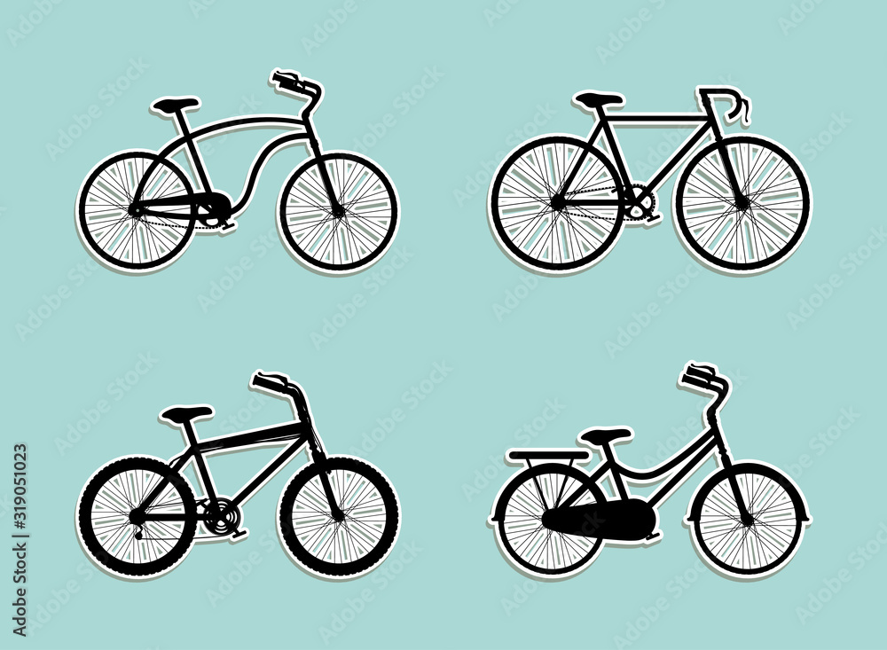 Black bikes set over blue background vector design Black bikes set over blue background vector design