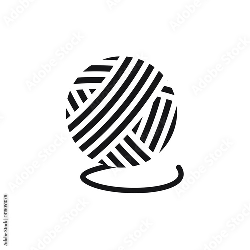 Yarn ball for knitting with loose thread flat icon isolated. Vector illustration