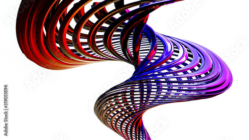 Colorful glossy modern futuristic abstract architectural screw pattern metal strucuture 3d render illustration photo