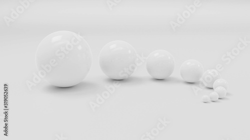 White spheres with glossy surface  on white matte background 3d illustration render