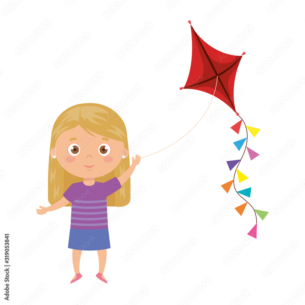 cute little girl with kite isolated icon cute little girl with kite isolated icon