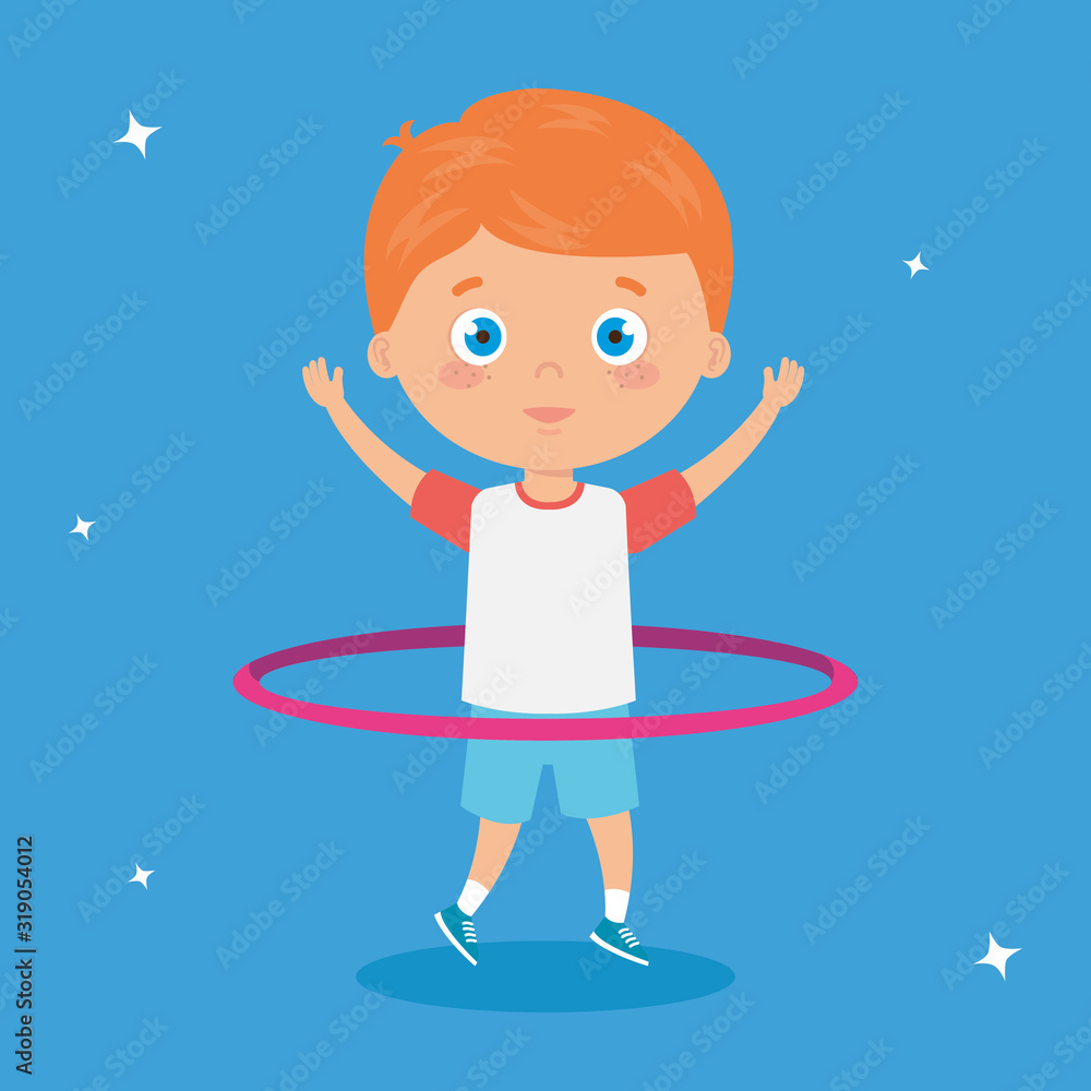 cute little boy playing hula hula isolated icon cute little boy playing hula hula isolated icon