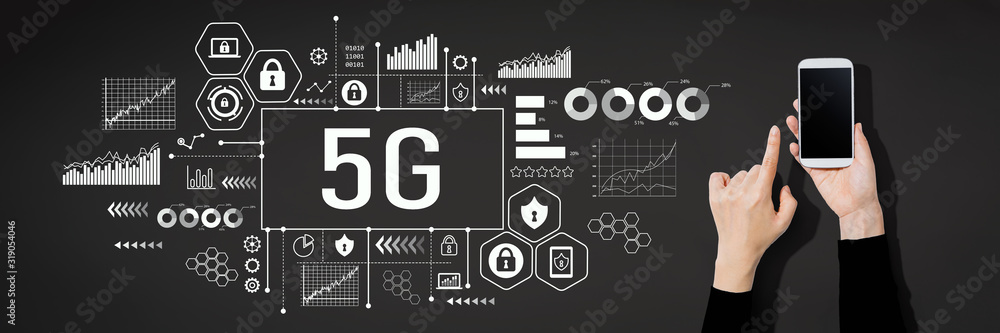 5G network with person using a white smartphone 5G network with person using a white smartphone