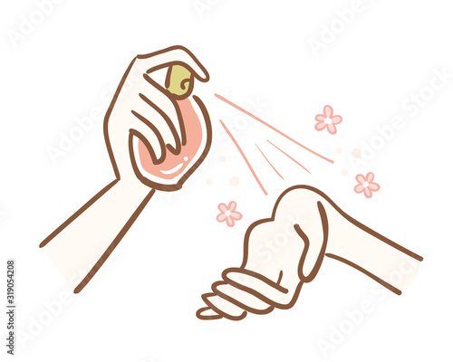 Illustration of spraying perfume on wrist