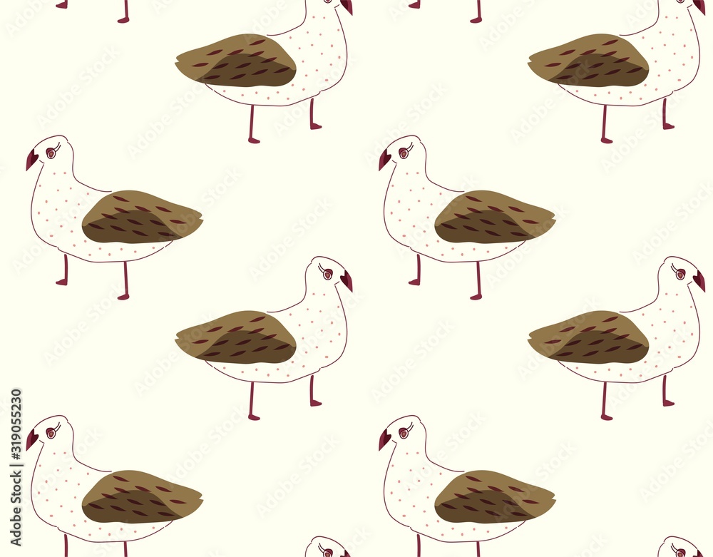 Folk hygge hand drawn stylistic bird seamless vector pattern. Unique and whimsical. Perfect for an addition to a flyer, poster, or email Folk hygge hand drawn stylistic bird seamless vector pattern. Unique and whimsical. Perfect for an addition to a flyer, poster, or email