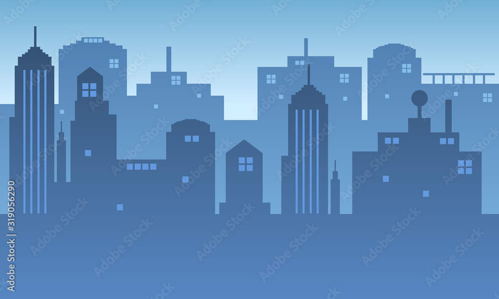 Illustration of an urban city with an antenna on a building
