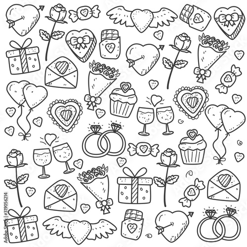 Set of valentine doodle elements in cute hand drawn style suitable for decoration or background